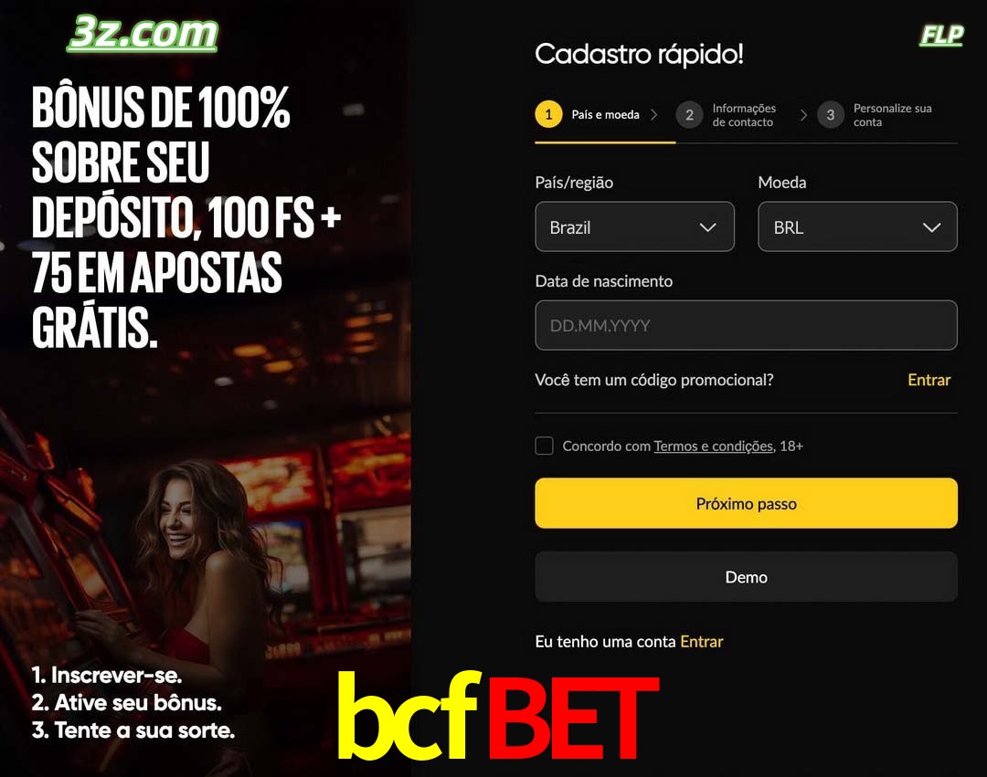 bcfbet registro oficial cassino online Brasil com bônus de depósito e free spins